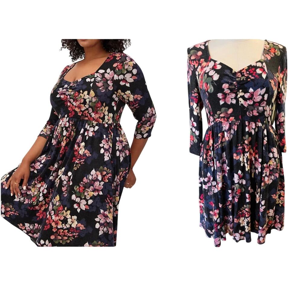 Torrid 3 (3X 22/24) Floral Sweetheart Super‎ Soft Plush Skater Dress w/Pockets